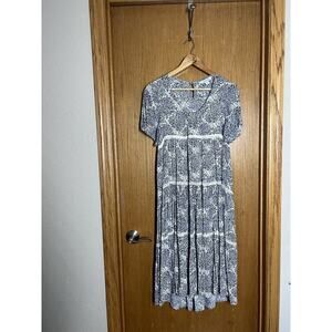 Sundance Tiered Floral Midi Dress Small White Navy My Matilda